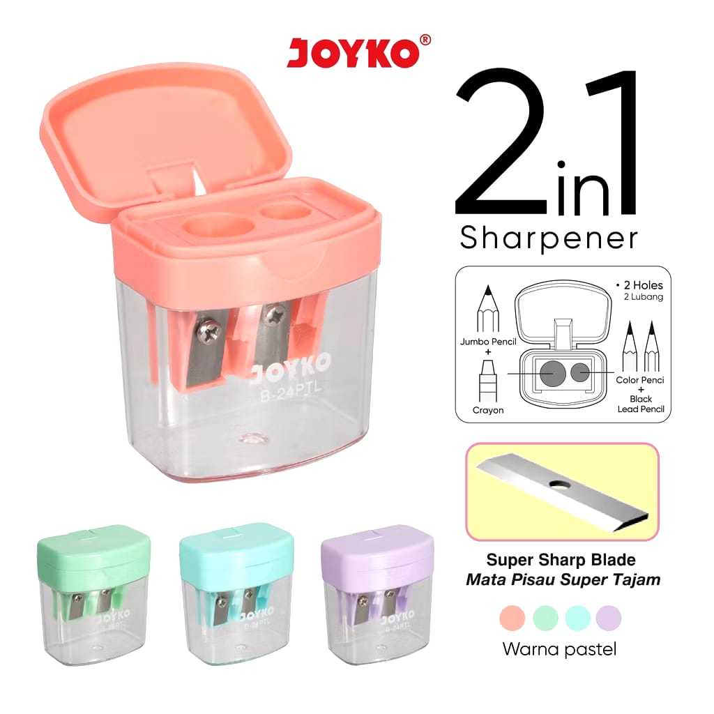 

Veiso_Rautan Serutan Sharpener Joyko B-24PTL 2 In 1 Pastel Color