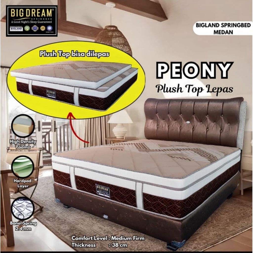 PROMO TERMURAH  SPRING BED BIGDREAM TIPE PEONY PLUSHTOP LEPAS PREMIUM