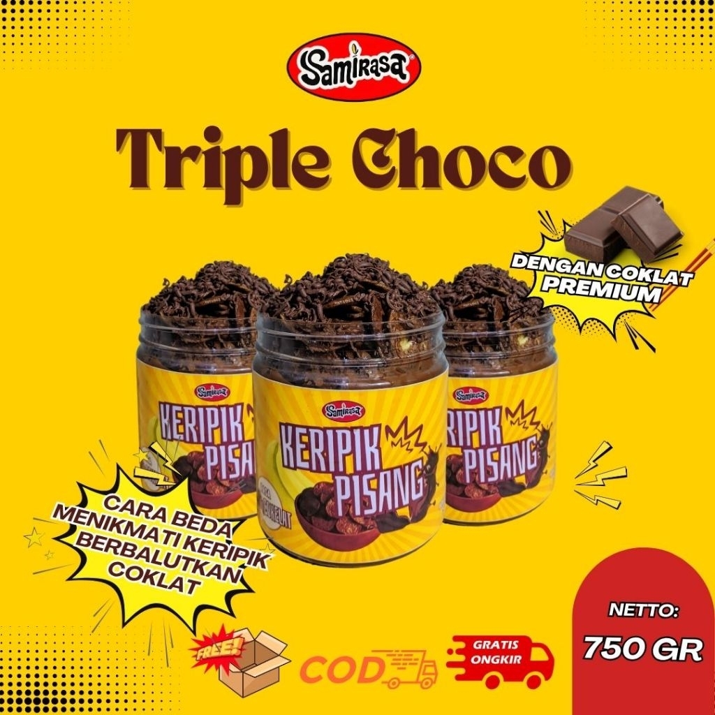 

SAMIRASA Keripik Pisang Coklat Lumer 3 Toples 750Gr - [Makanan Manis Kripik Cokelat Banana Cemilan Snack Viral Coklat Premium]