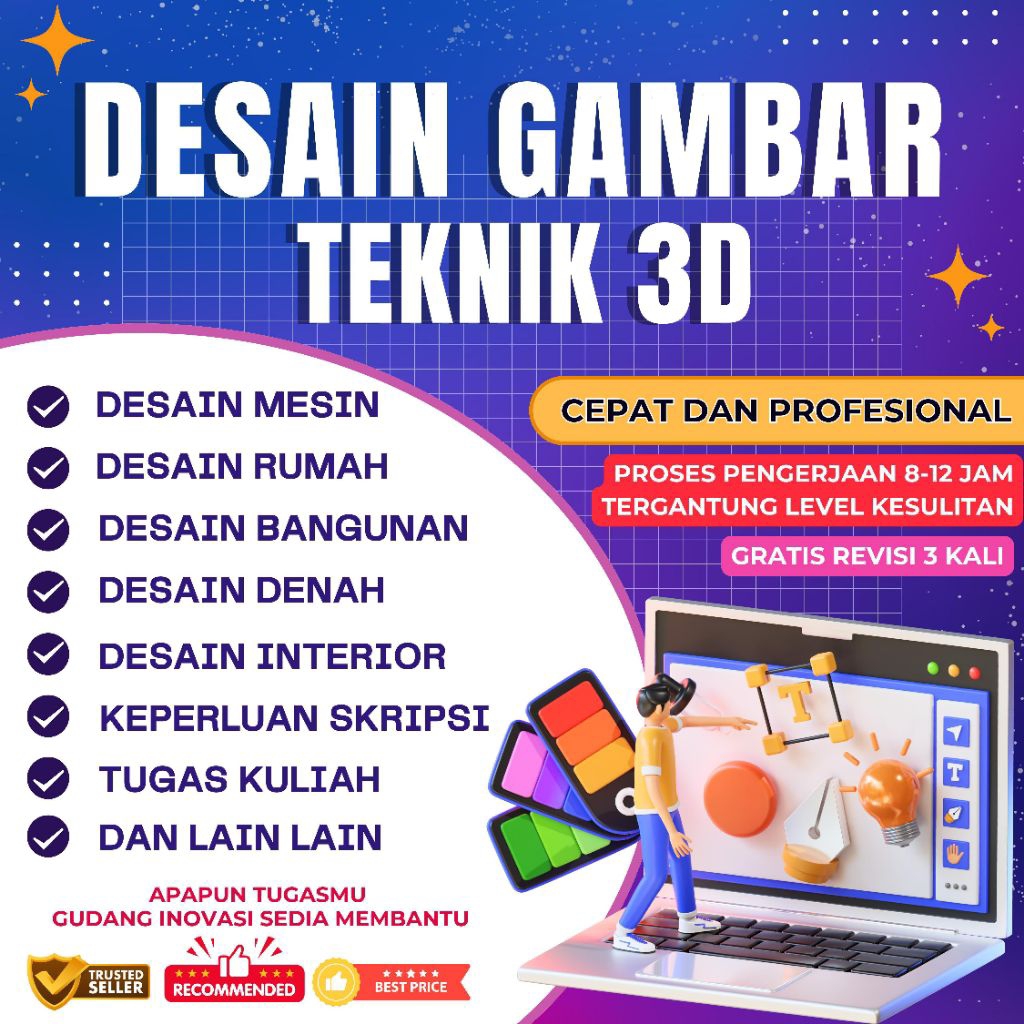 JASA GAMBAR TEKNIK 3D / JASA DESAIN 3D untuk Tugas Kuliah, Skripsi, Tugas proyek