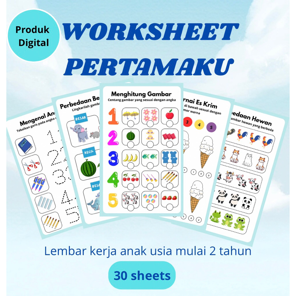 30 halaman printable worksheet anak usia 2-5 tahun