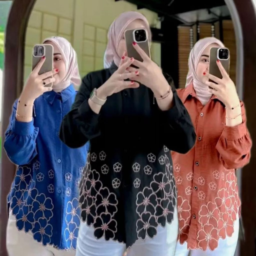 Laura Kemeja Atasan Blouse Wanita Bordir Bunga Korean Style