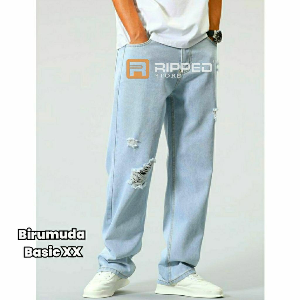 Celana Sobek Pria Ripped Jeans Loose Fit Denim Longgar Premium 27-38