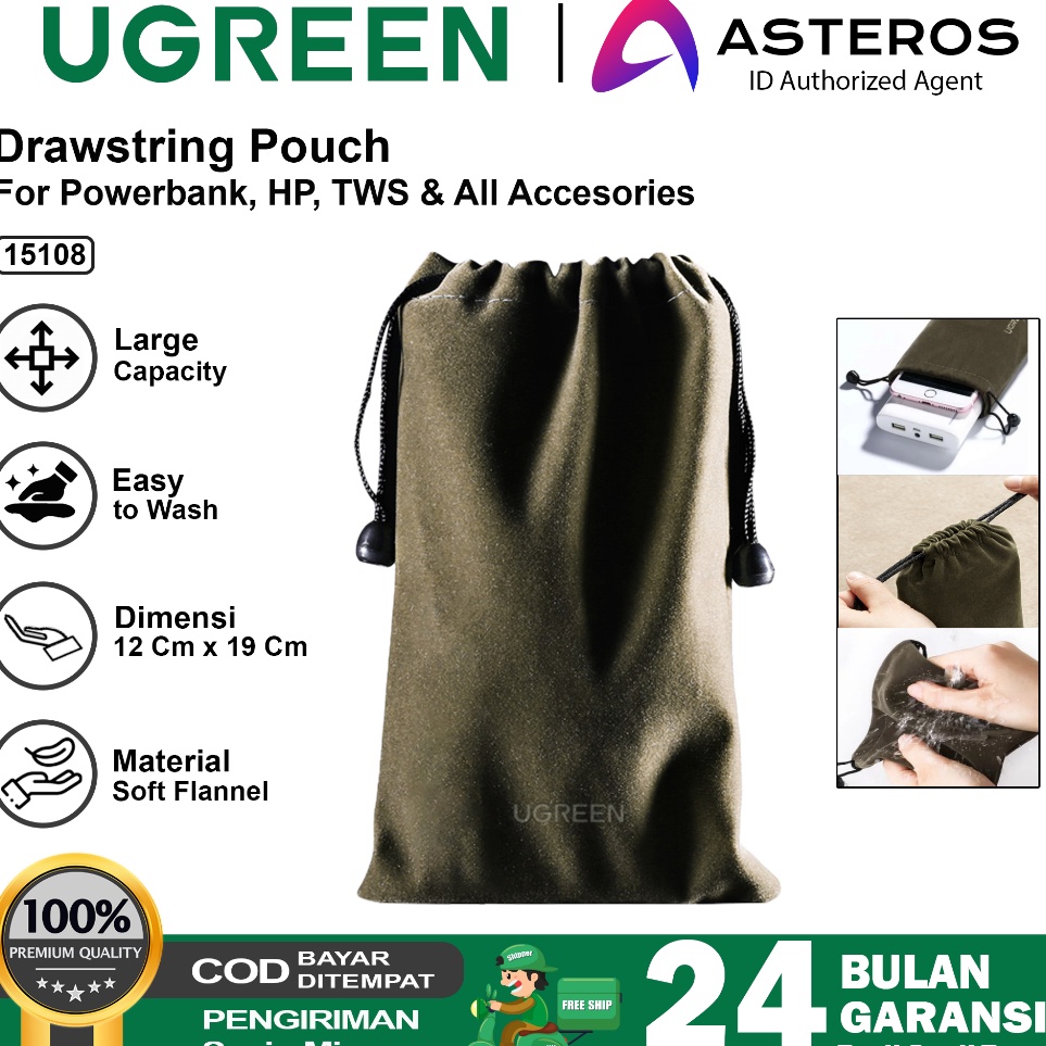 KODE Y14J UGREEN Drawstring Pouch Storage Bag Tas Serut Power Bank Hp 1518
