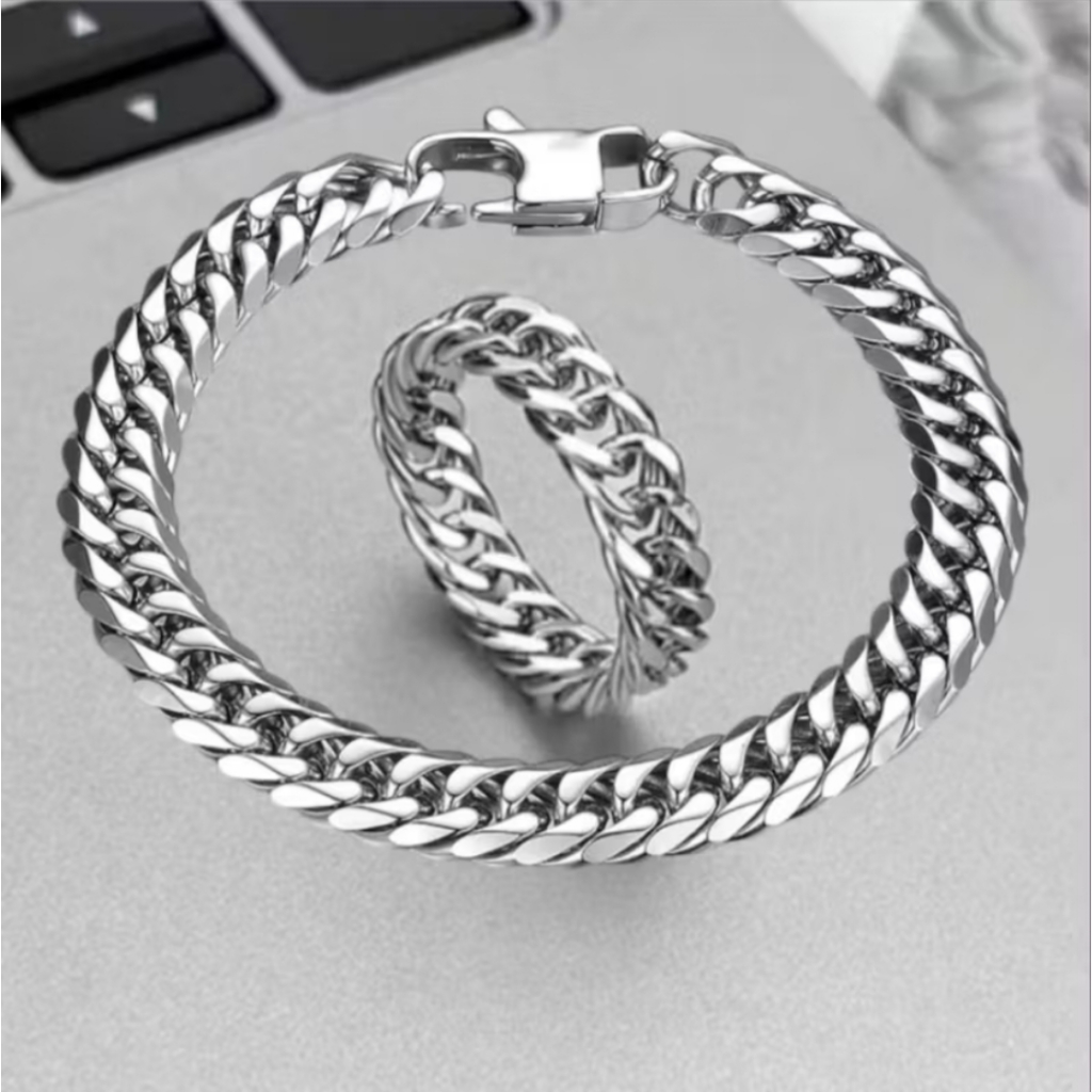 [Hot Item] Satuset Gelang Rantai Gratis cincin Rantai Titanium Anti Luntur dan Cincin Model Set