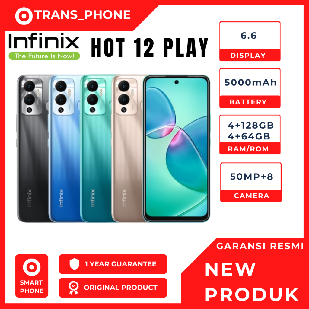 Infinix Hot 12 play NFC 4/64 + 4/128 Garansi Resmi Infinix