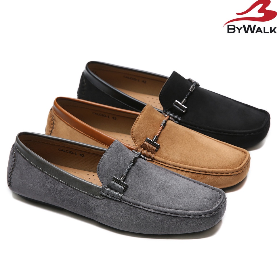 KODE O88Q BYWALK CALCIO1 Sepatu Loafers Pria Formal Casual Moccasin Slip On Kerja Bludru Hitam