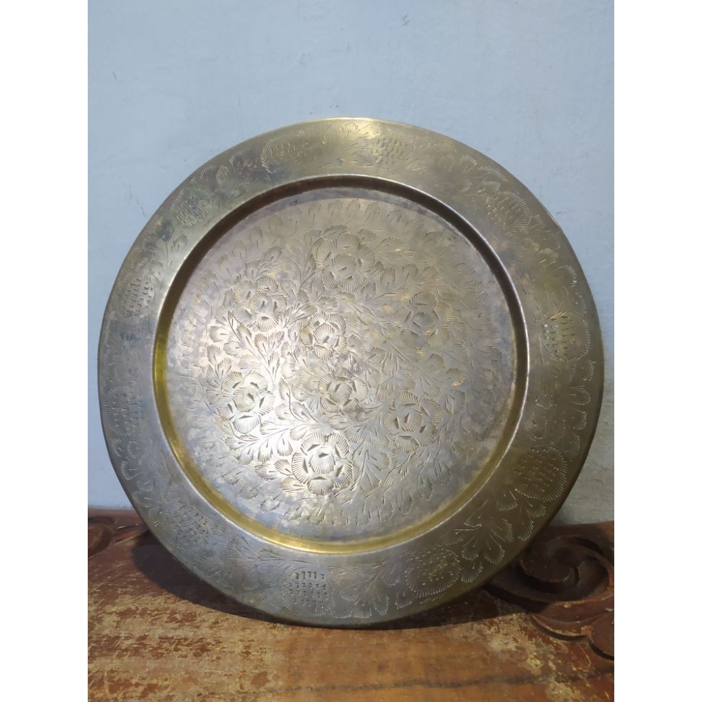 Nampan Kuningan jadul Motif Bunga original vintage