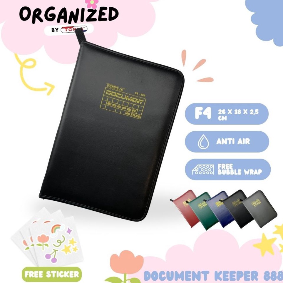 

KODE S14S Topla Map Dokumen Keeper kulit folder file organizer kertas berkas resleting ukuran folio anti air