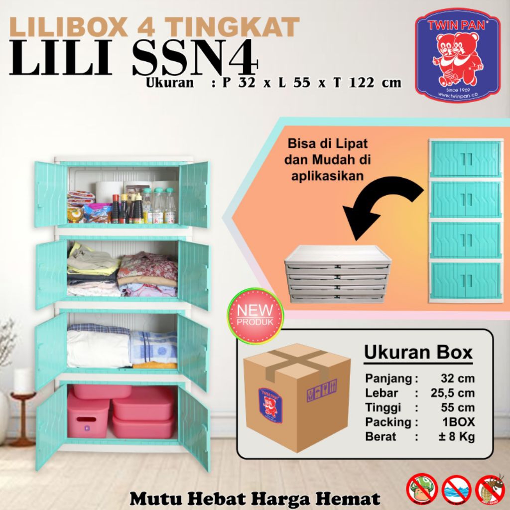 Lemari Baju lipat Lily box 4 susun Twin Pan