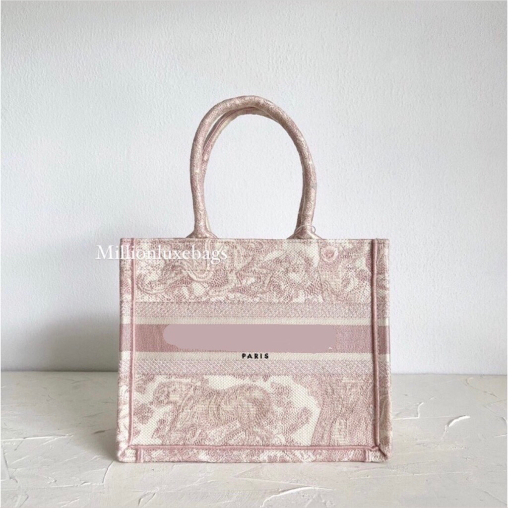 Book Tote Pink Toile de Jouy Embroidery Mini