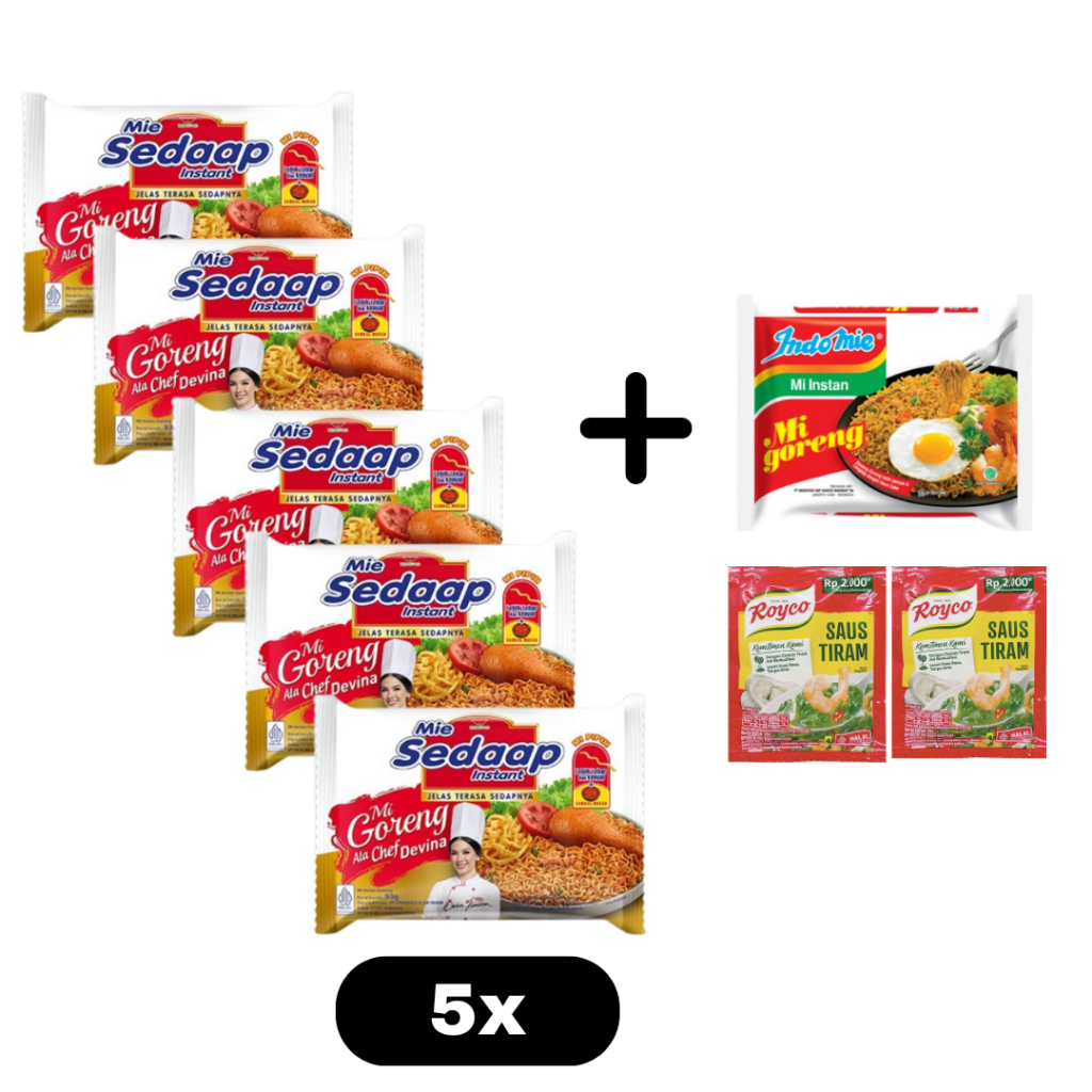 

5 PCS Sedaap Goreng Ala Devina GRATIS 1 PCS Indomie Goreng + 2 PCS Royco Saus Tiram