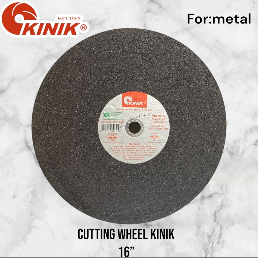 Mata Gerinda Potong Besi 16" KINIK A30P BF Batu Slep Besi Stainless Cutting Wheel