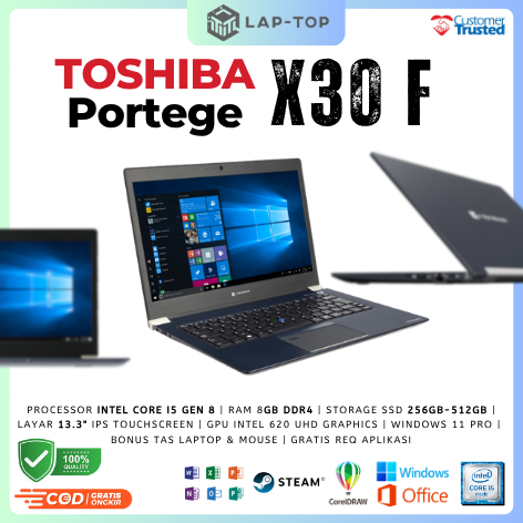 Laptop Toshiba Portege X30 F Touchscreen Intel Core i5 Gen 8 RAM 8GB SSD 256GB Second Original Garan