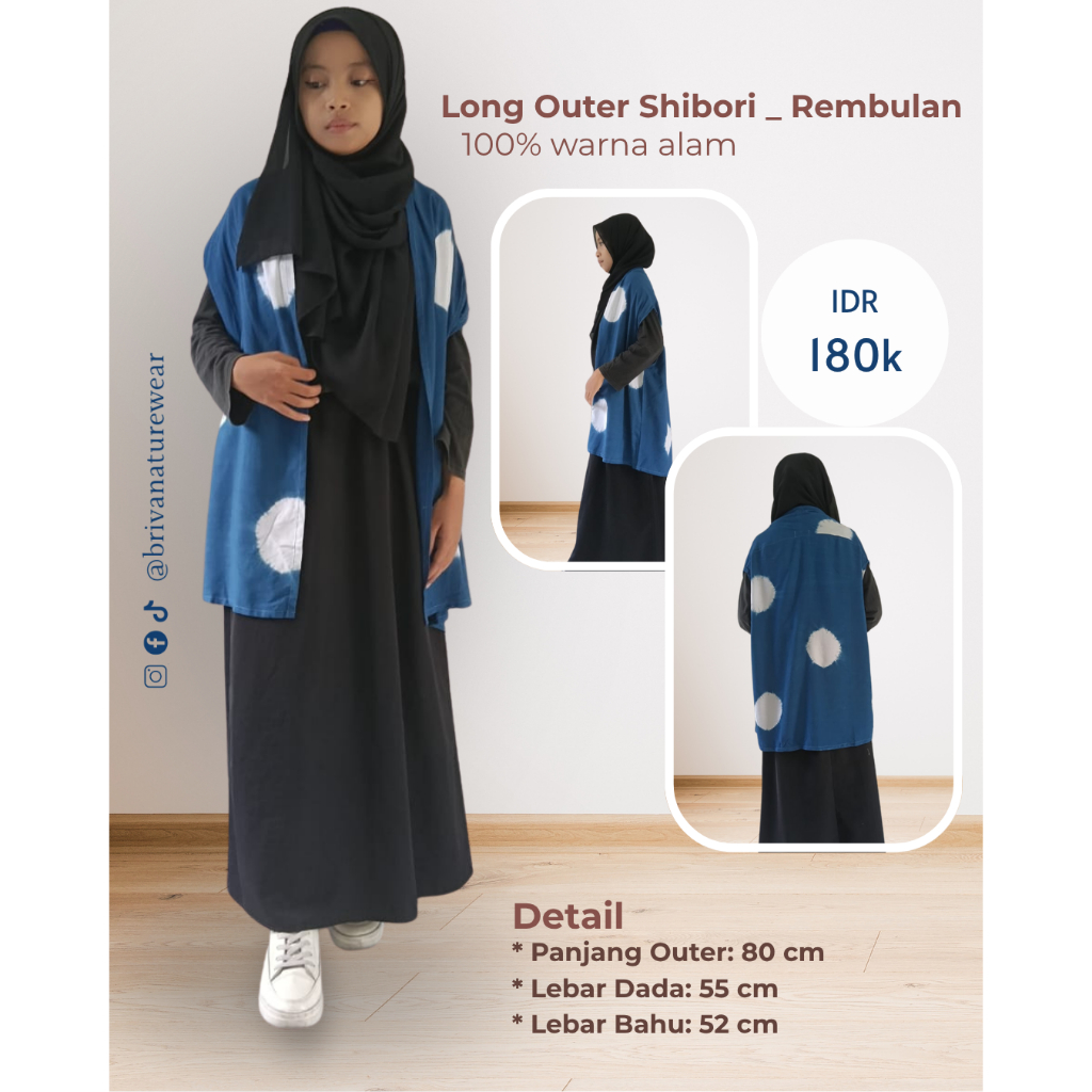 BRIVANA Outer Wanita Tanpa Lengan Motif Shibori (Rembulan) Handmade Warna Alam