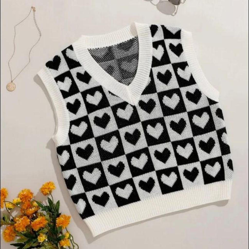 rompi rajut love/rompi vest rajut/rompi wanita rajut