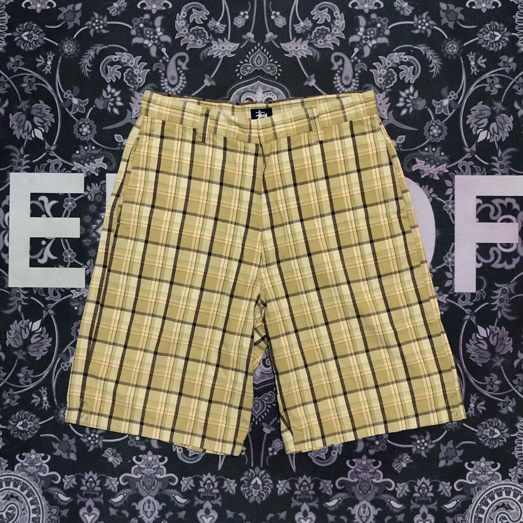 celana pendek stussy vintage short pants stussy vtg motif tartan kotak kotak