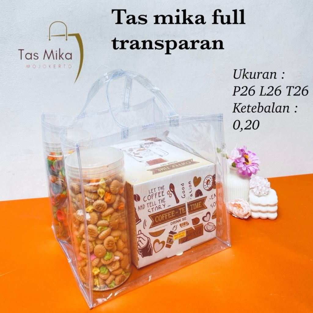 

Tas mika fulltransparan 26×26×26 tas hampers sembako tas hajatan
