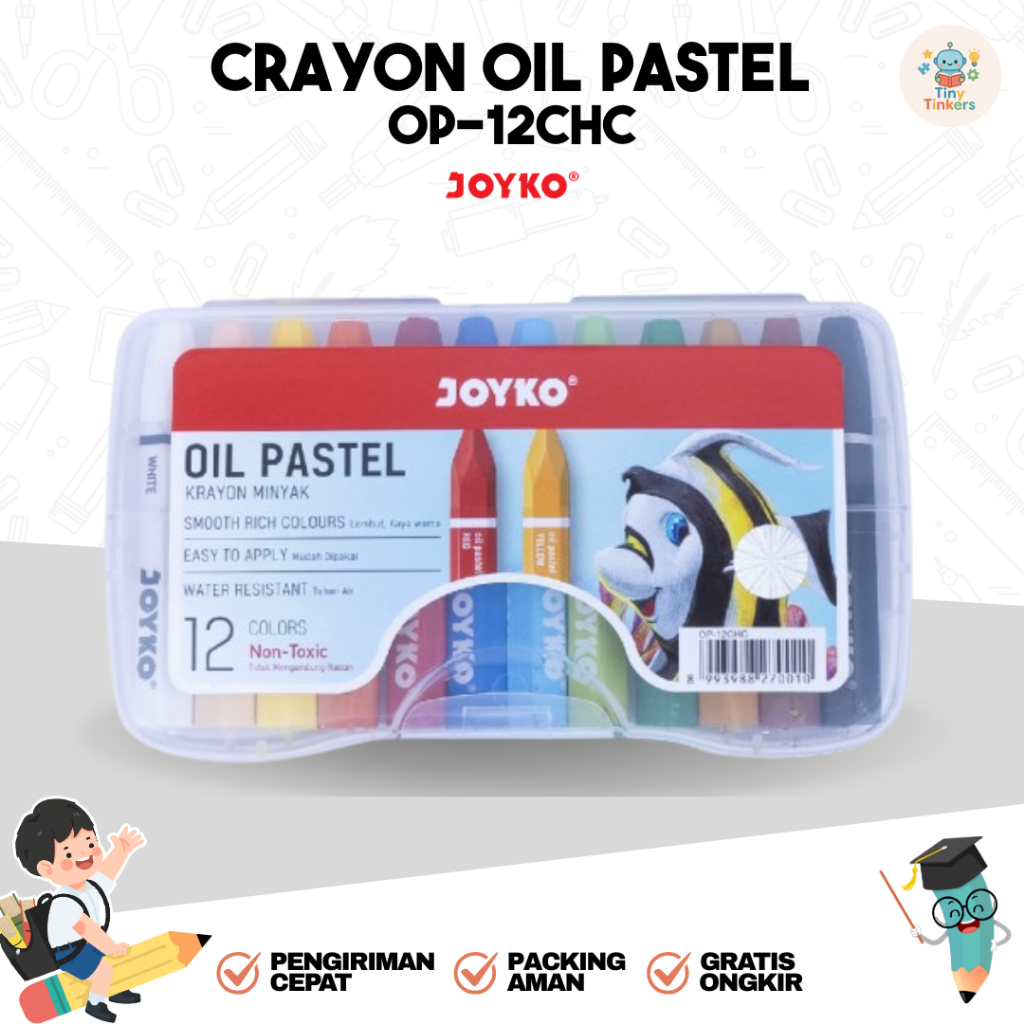 

Crayon Krayon Minyak Oil Pastel Joyko Smooth Rich Colors Isi 12 Warna OP-12CHC