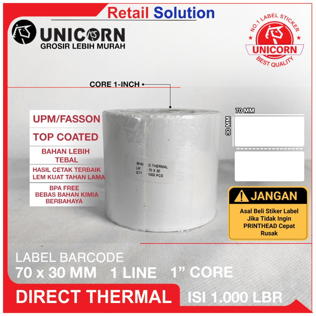 

Stiker Label Barcode Thermal - UK 70x30 mm / 70 x 30 mm / 70x30mm / 7X3 CM Sticker