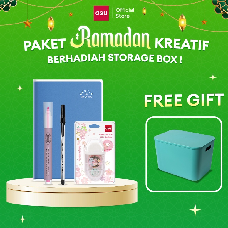 

Best Deli Paket Ramadhan Kreatif 1 Buku Tulis A5 1 Ballpoint 1 Highlighter 1 Correction Tape FREE STORAGE BOX