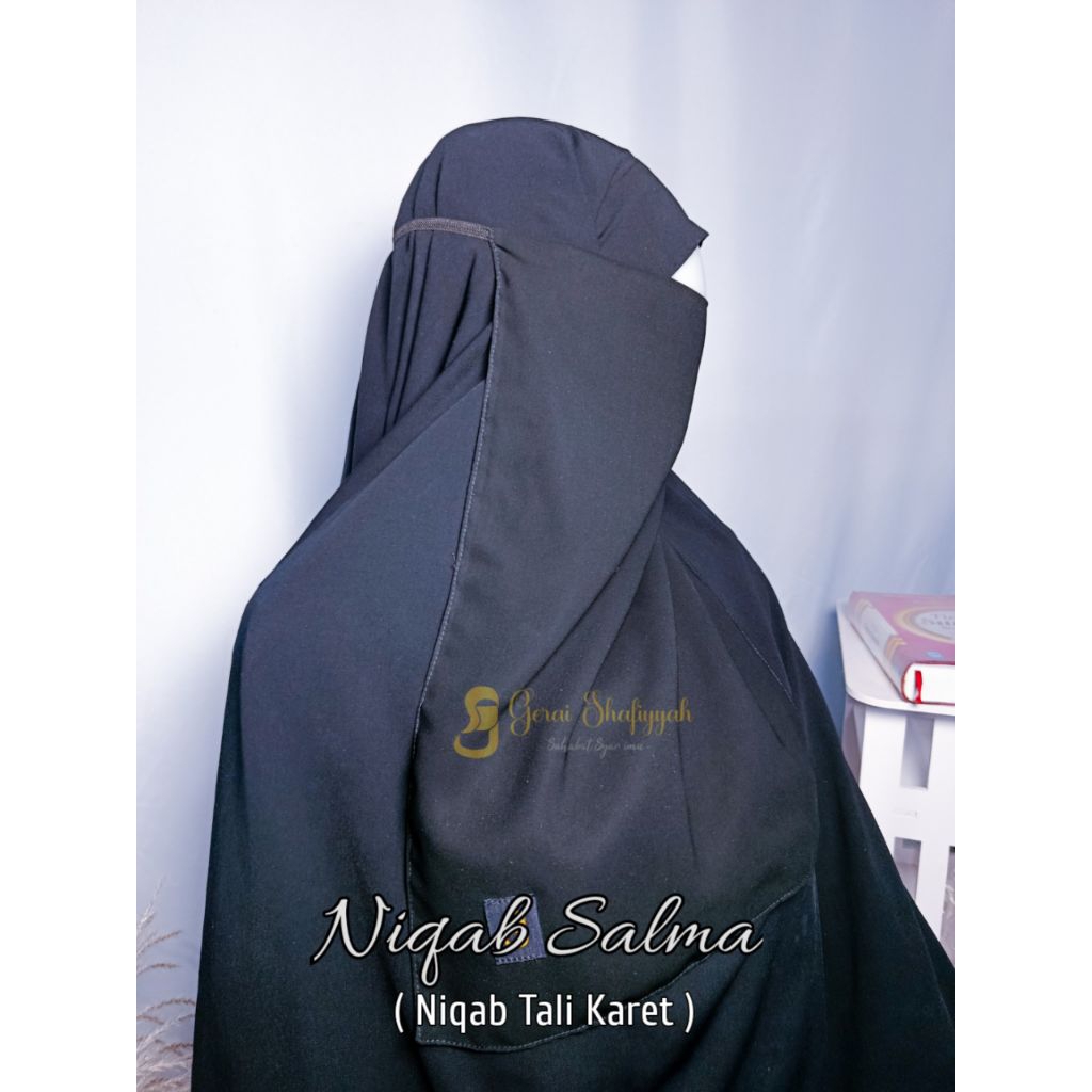Cadar/ niqab Tali Karet Premium Tanpa Jahitan Di Bawah Mata Bahan Sifon Silky Jetblack