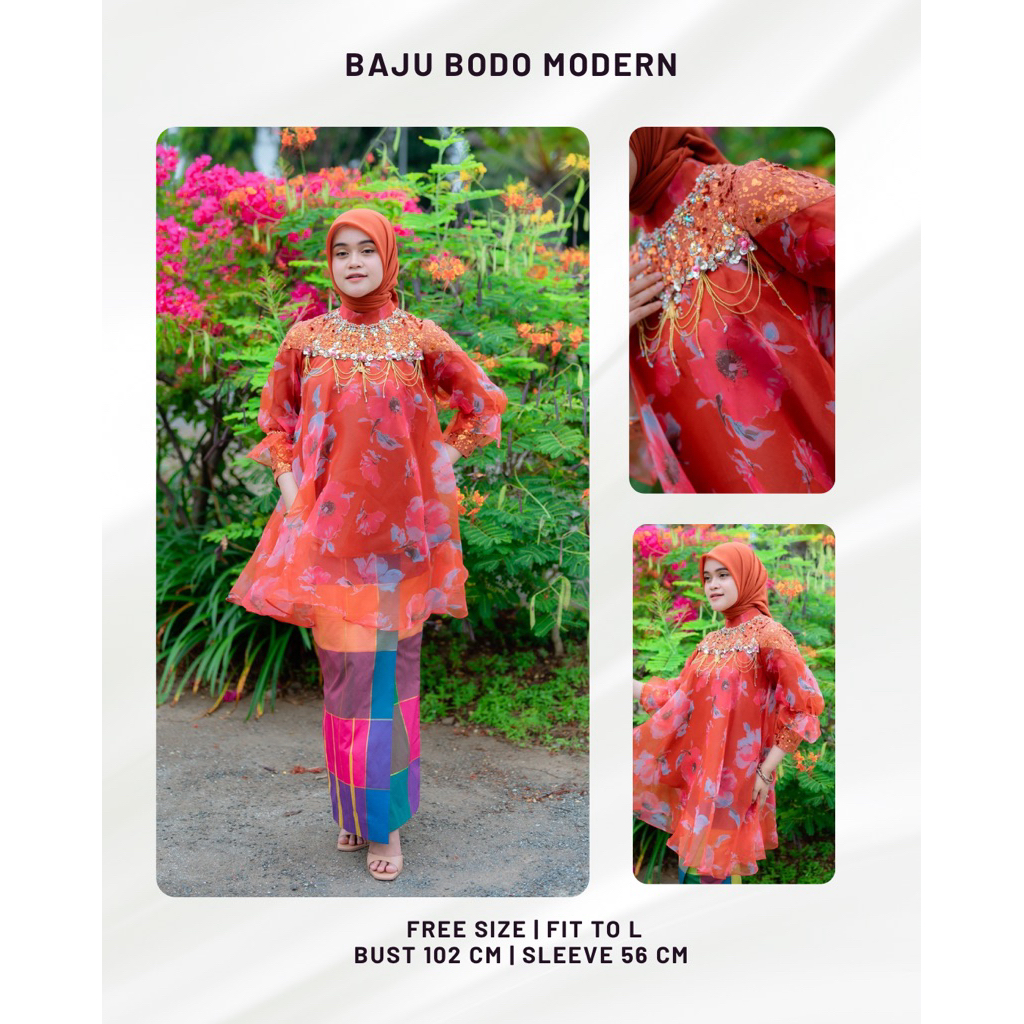 Jual Baju Bodo Bugis Modern Organza Bunga Terracota