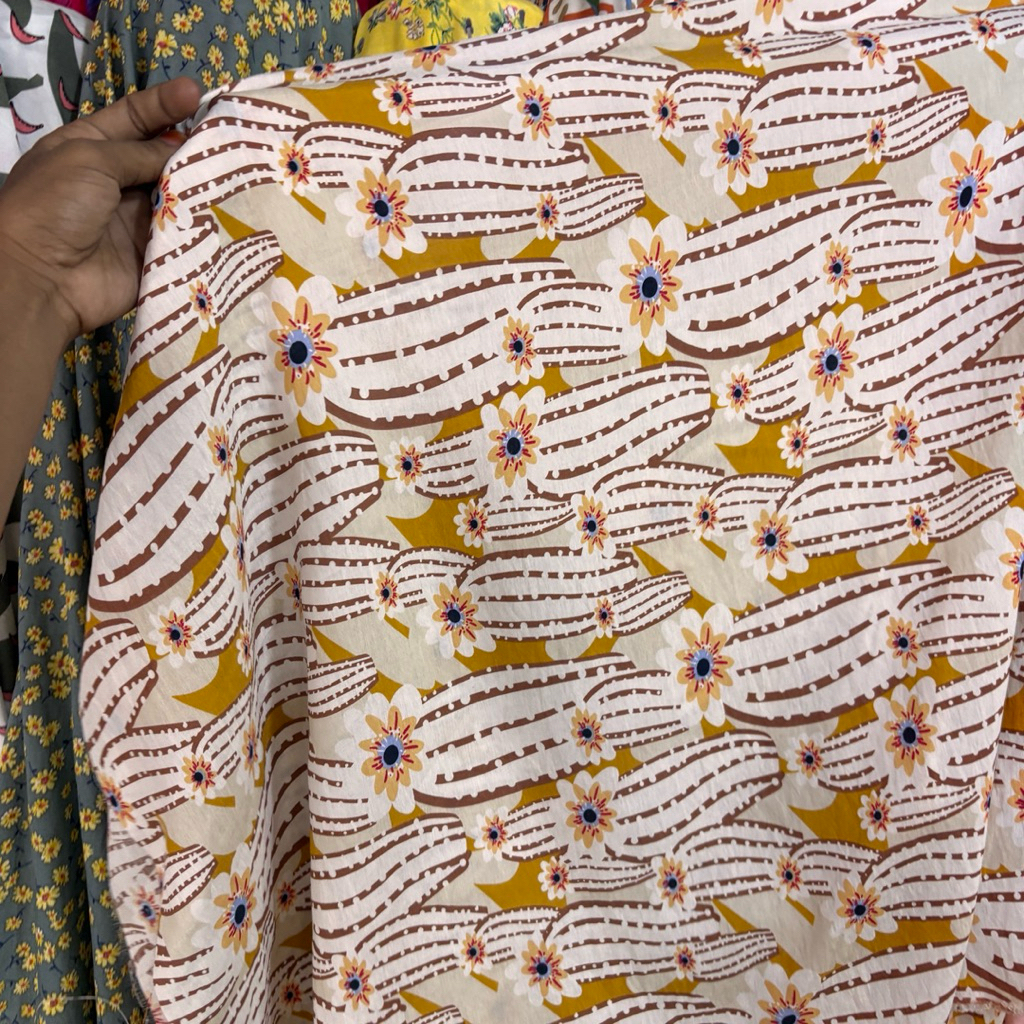 kain katun silky premium - kain silky motif bunga - kain bahan katun motif bunga  (LN) - kain silky 