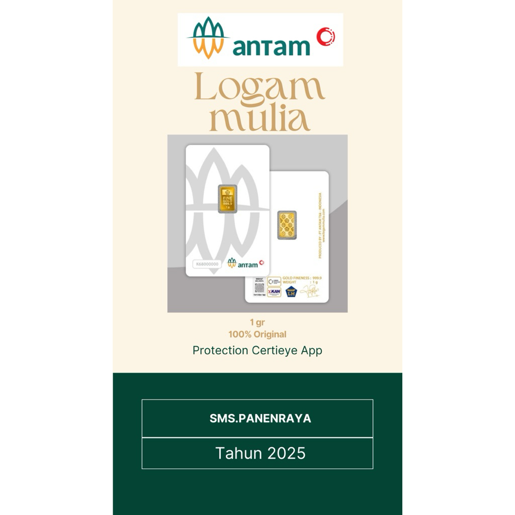 Logam Mulia Antam 1 gr 100% Original Proteksi CertiEye Emas Lantakan Pabrikan