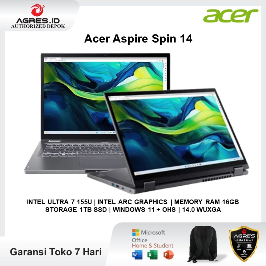 Laptop Acer Aspire Spin 2in1 ASP14 Touch Ultra 7 155U 16GB 1TB Win 11 +Ohs 14.0 WUXGA