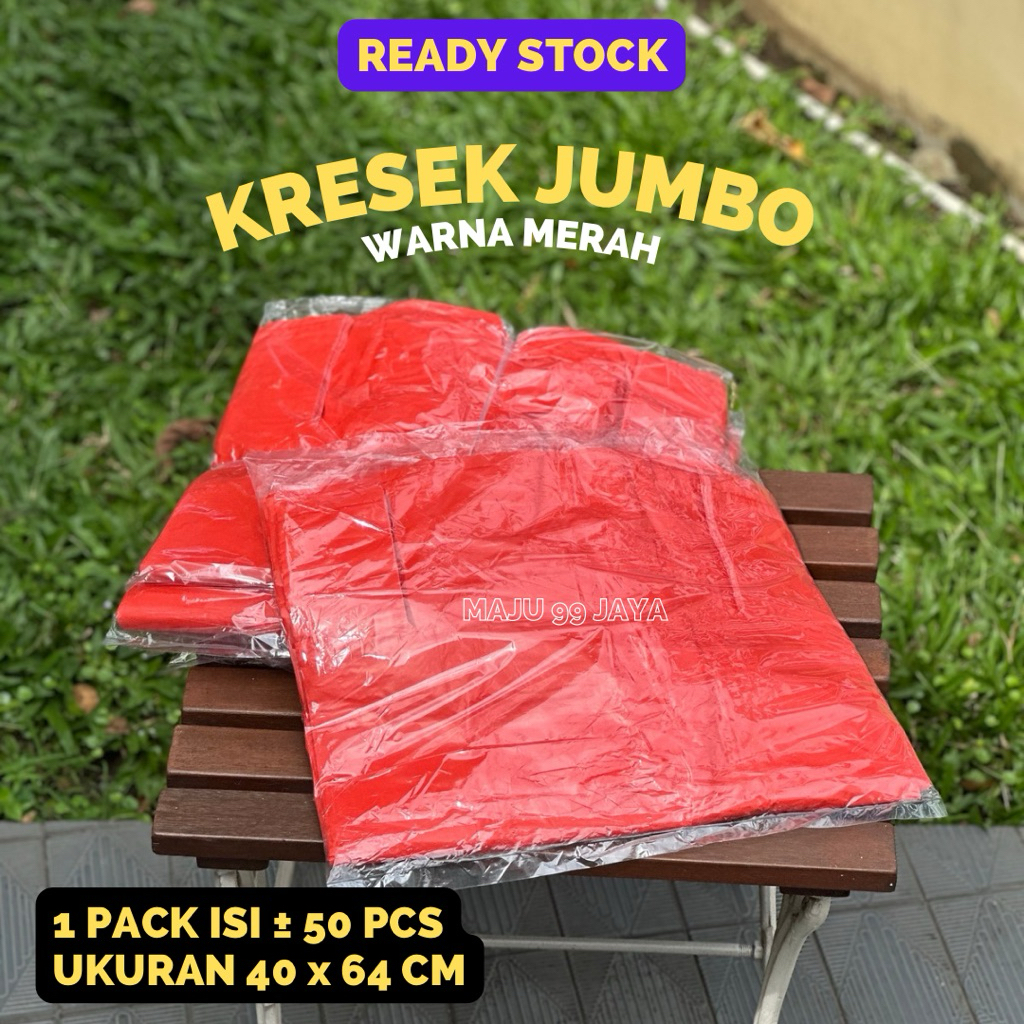 Kresek Jumbo Warna Merah ukuran 40x64 cm isi ±50 PCS | Kresek Jumbo 40cm Kantong Plastik HD BESAR | 