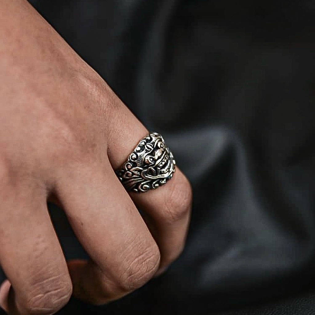 Cincin Perak 925 Asli Model Barong Bali Pria-Wanita Ring Silver