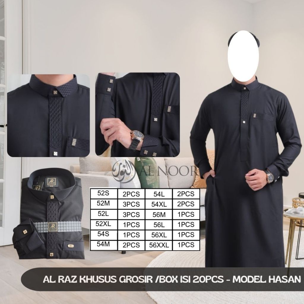Jubah Al Raz Khusus Grosir 20pcs/box Model Hasan - Pusat Grosir Al Noor