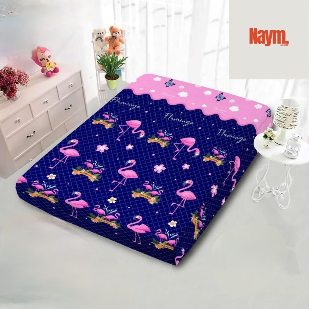 Sarung Kasur Busa Resleting Homemade Motif Flaminggo Ukuran 90x200 dan 120x200