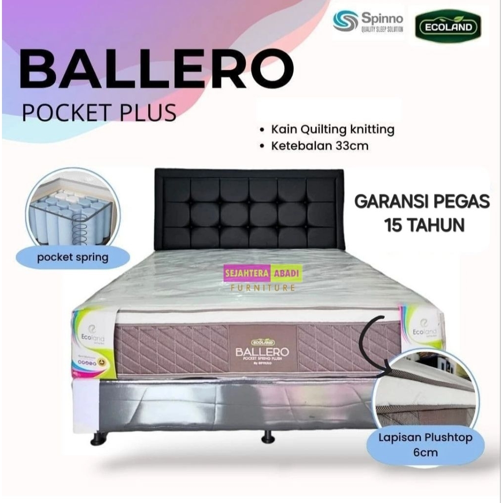 Spinno springbed kasur spring bed BALLERO pocket spring Plush Top ecoland mattras & full set balero 