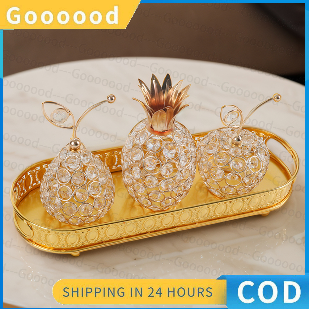 [COD] Nampan dasar besi emas gaya mewah ringan Eropa nampan emas cantik nampan mewah