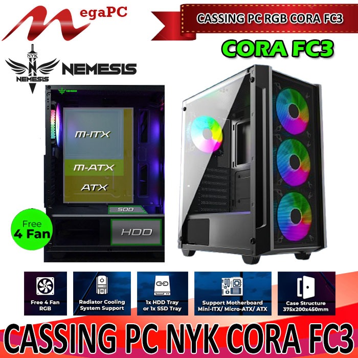 PC Case / Cassing PC Gaming NYK Nemesis FC3 Free 4 Fan