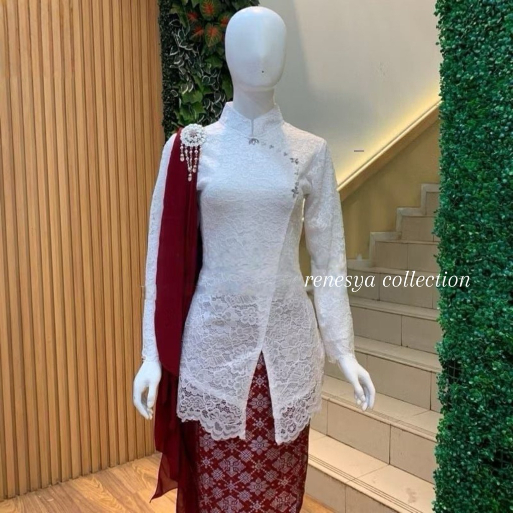 SET KEBAYA JANGGAN WANITA (PUTIH)// KEBAYA MODERN//SET KEBAYA JANGGAN ROK SONGKET