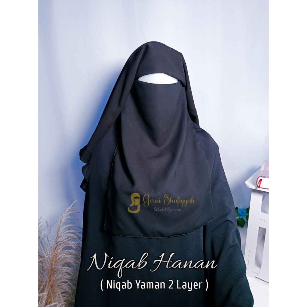 Cadar/ niqab Yaman 2 layer Poni Bahan Sifon Silky Jetblack