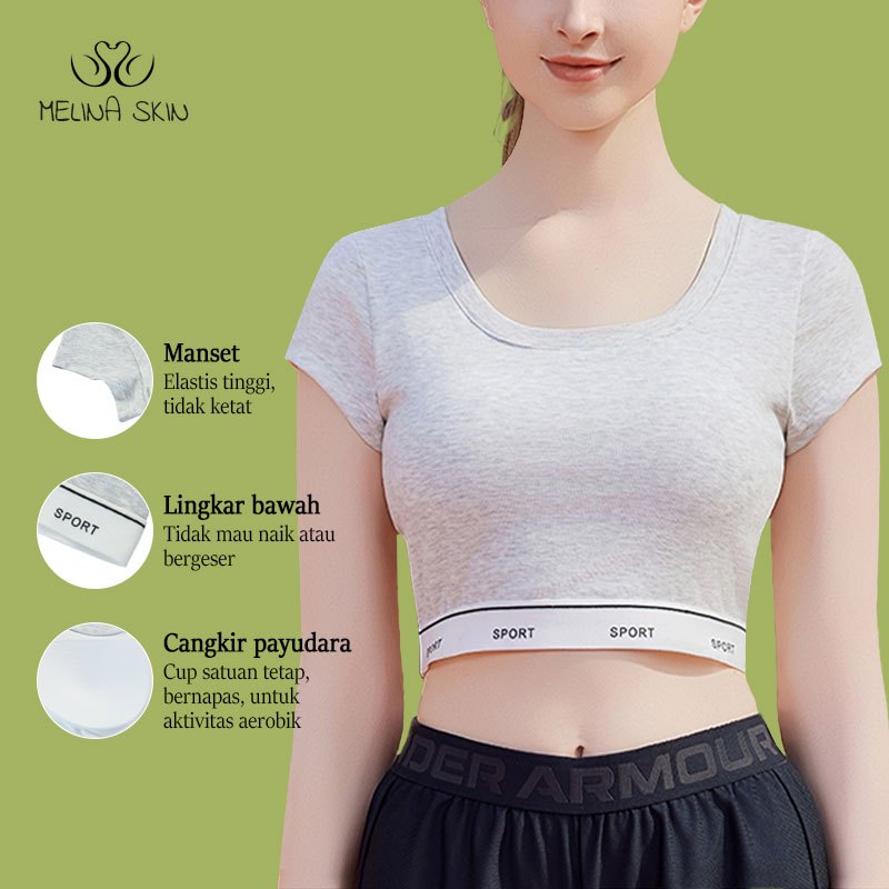 (Harga Obral) Melina Skin Bra Olahraga Dengan Bra Bawaan Rompi Olahraga Kaos Lengan Pendek Cewek Sek