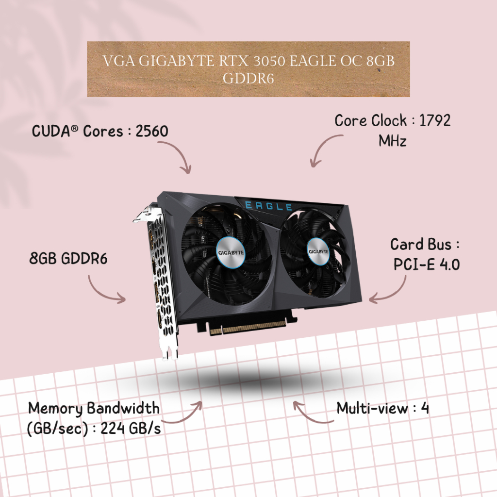 VGA GIGABYTE RTX 3050 EAGLE OC 8GB GDDR6