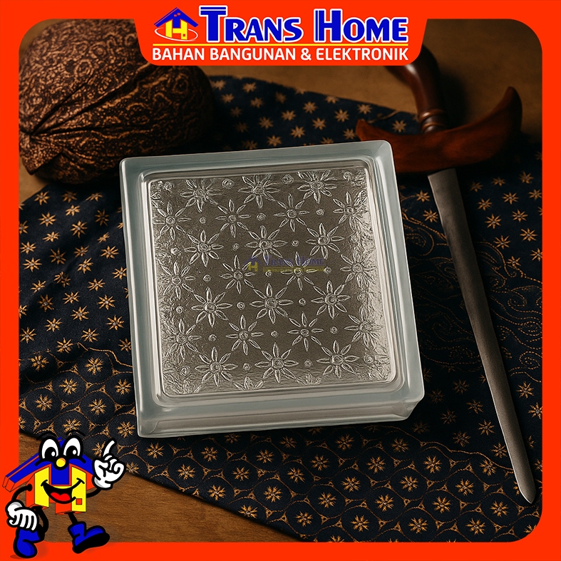 GLASS BLOCK MULIA TRUNTUM 19 x 19 cm | Kaca Hias Dinding Motif Batik Estetik | Kuat, Tahan Lama & Te