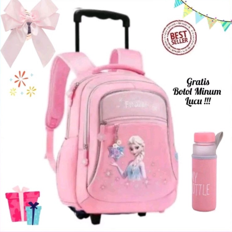 KODE B53V Tas Troli Anak Perempuan Frozen Tas Koper Dorong Anak TK SD Princess Elsa