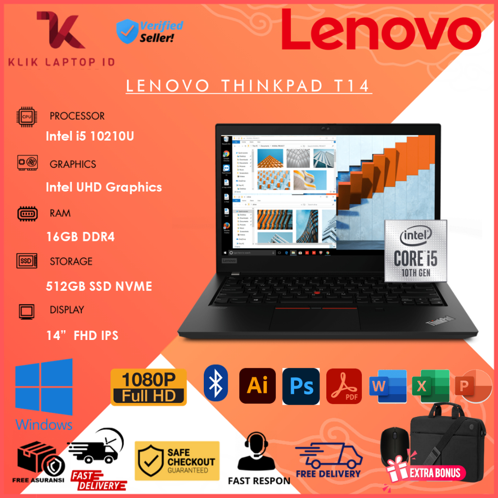 Laptop Lenovo Thinkpad T14 Intel i5 Ram 16GB SSD 512GB Windows 10 Profesional SECOND