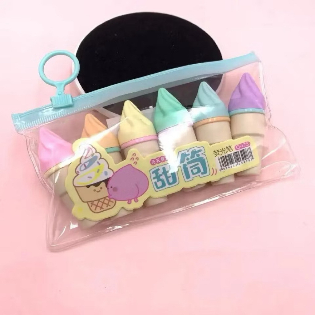 

HighLighter Motif EsKrim Cone 1 Set 6 Pcs Free Pouch Highliter Es Krim Cone Stationery Lucu Unik Penanda Buku Warna Warni Kado