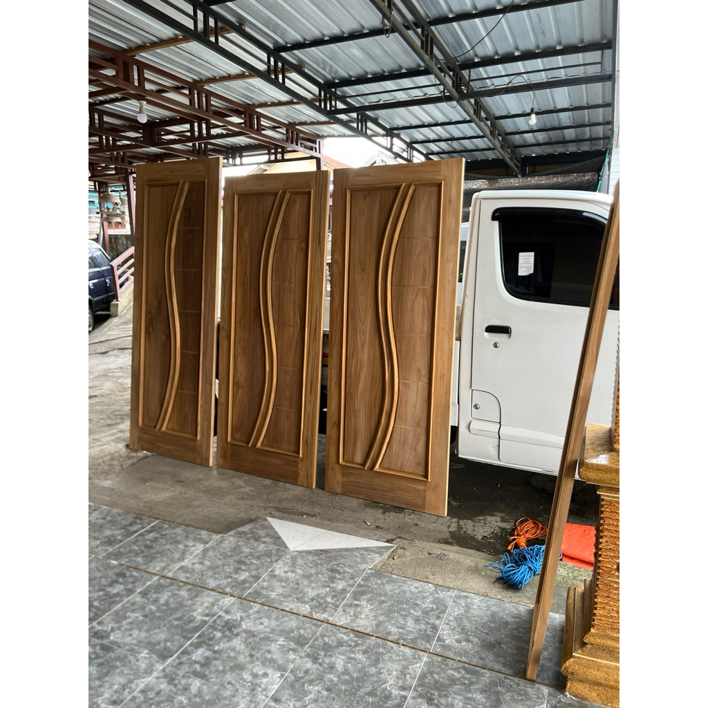1 Daun Pintu Kayu Jati Model S List Timbul