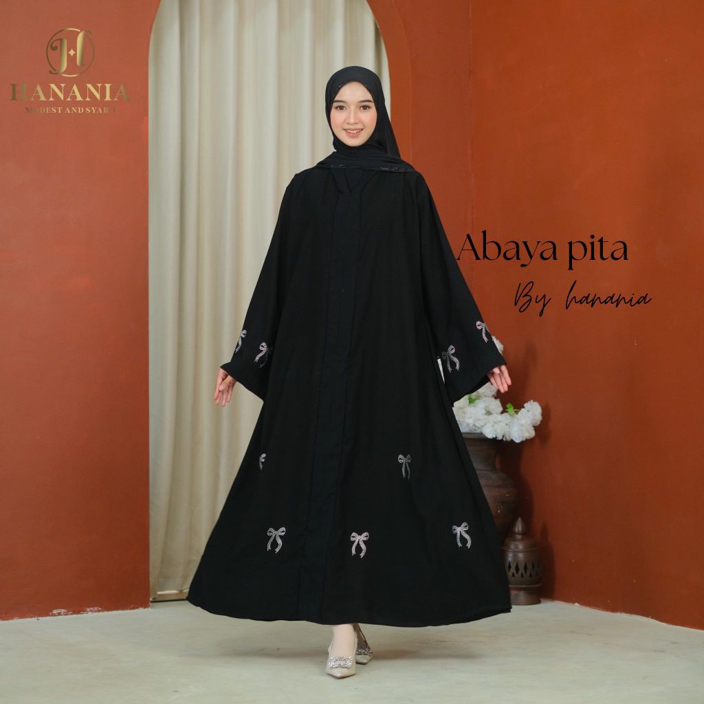 Abaya pita coquette hitam jetblack dewasa dan remaja /gamis manik manik