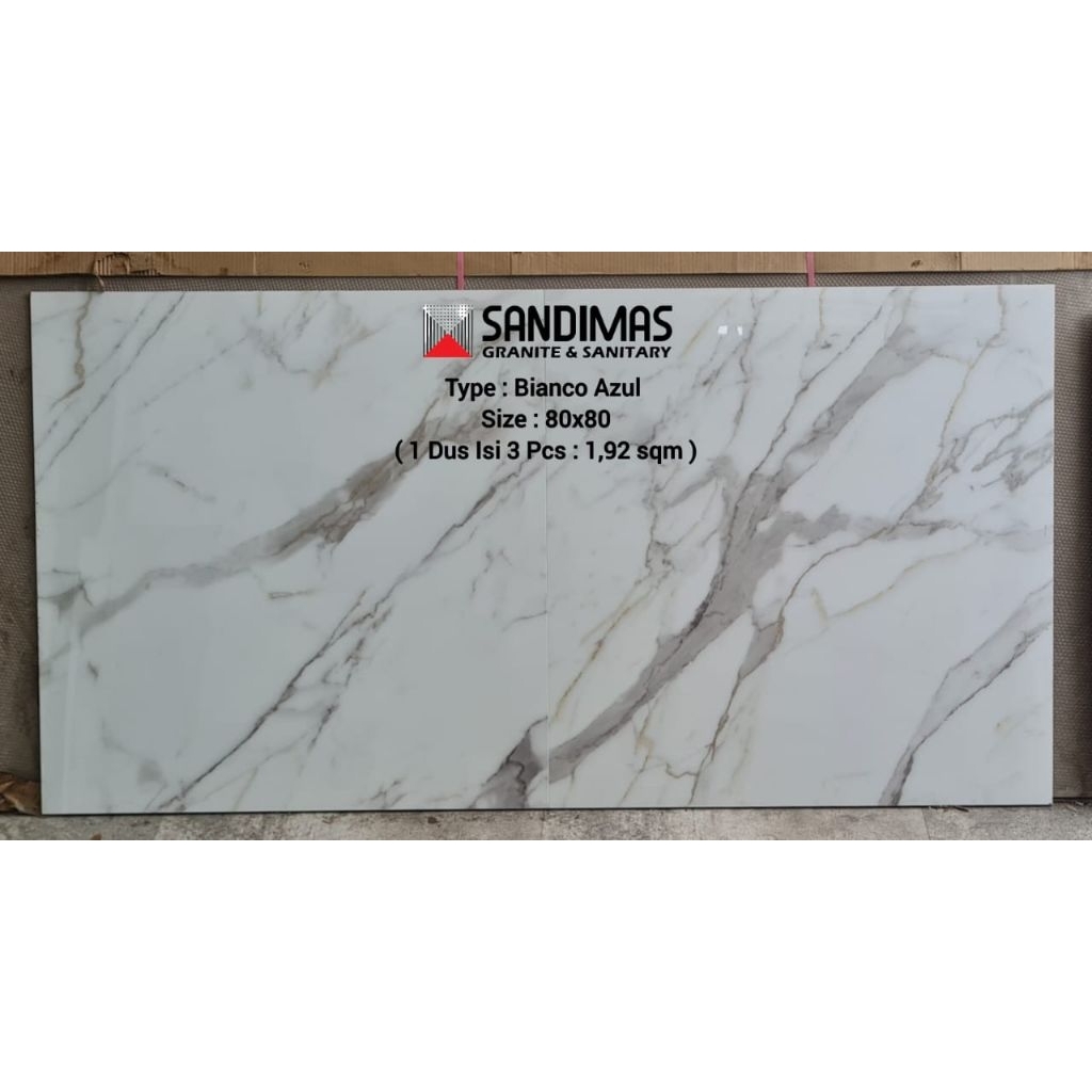 GRANUT MURAH 80x80 SANDIMAS BIANCO AZUL PREMIUM GLAZED POLISH PACKAGING EUROGRESS