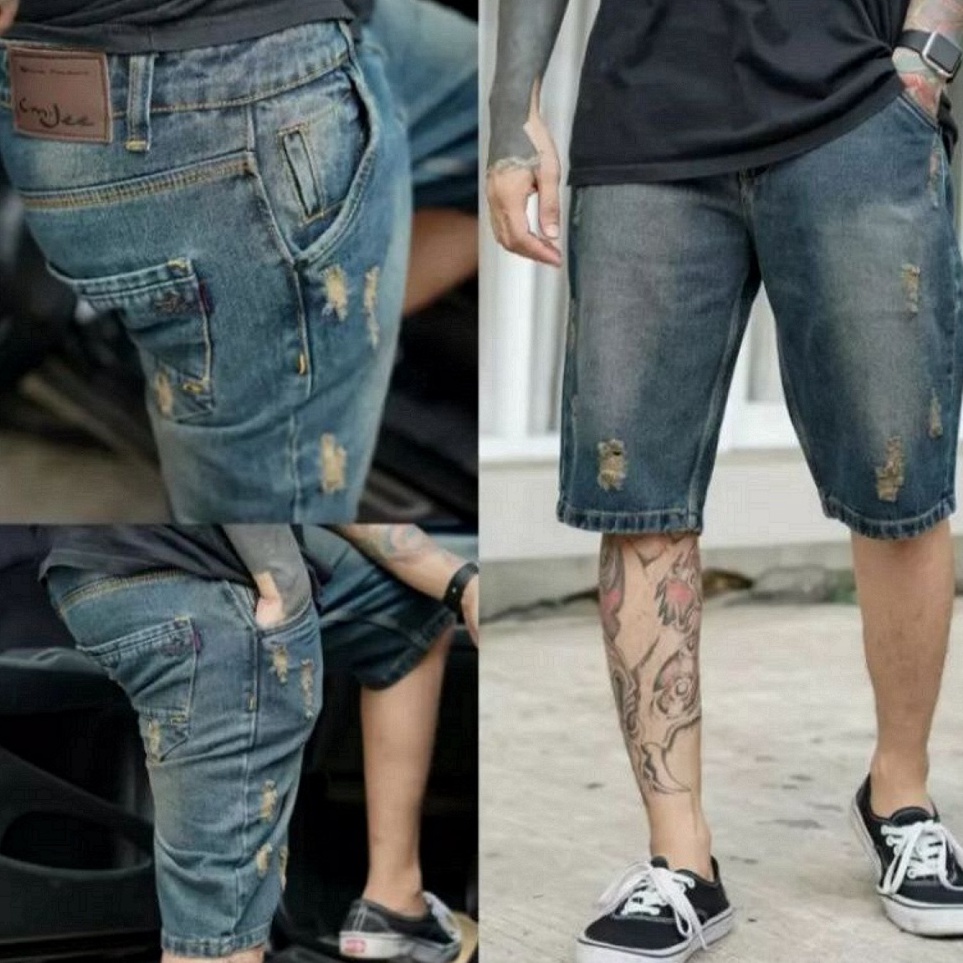 KODE L35G Celana Pendek Jeans Sobek Pria Dewasa Celana Sobek Distro Non Streach Casual Reguler Denim
