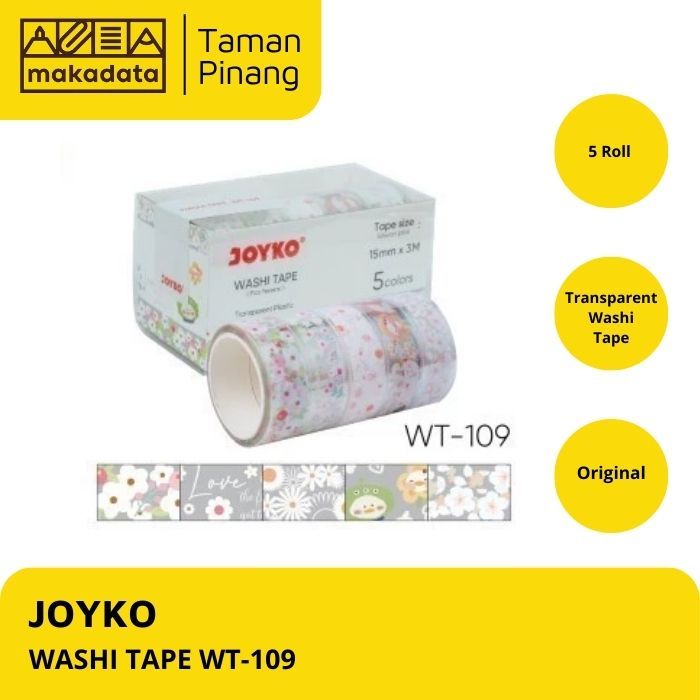 

JOYKO WASHI TAPE WT-107 WT-108 WT-109 / PITA PEREKAT / SELOTIP KERTAS WARNA MOTIF / SCRAPBOOK(1 PCS)